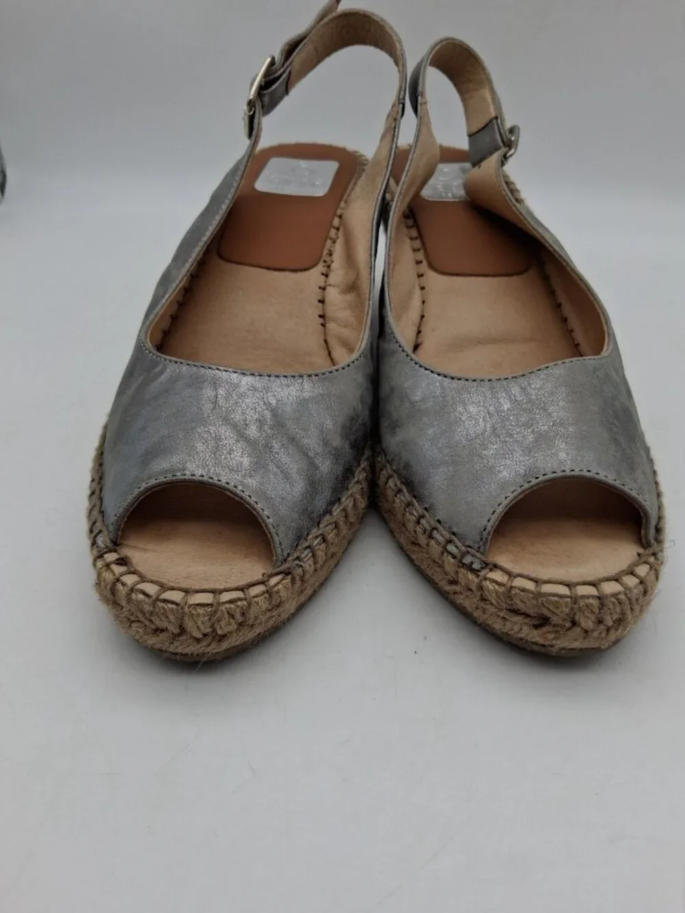 KANNA Espadrille Sandals Wedge Heels Womens 39 US 8.5  Leather Silver